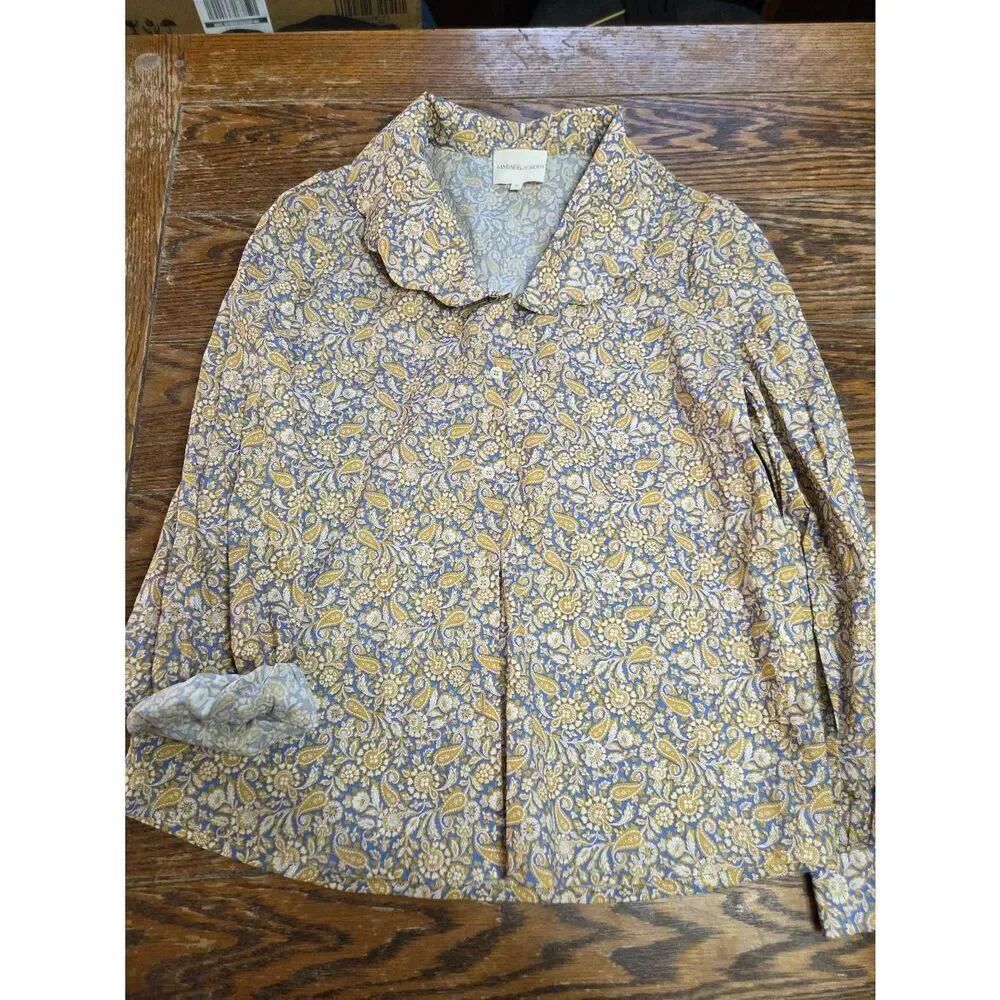 Maria de la Orden blue&yellow paisley button down shirt sz Small